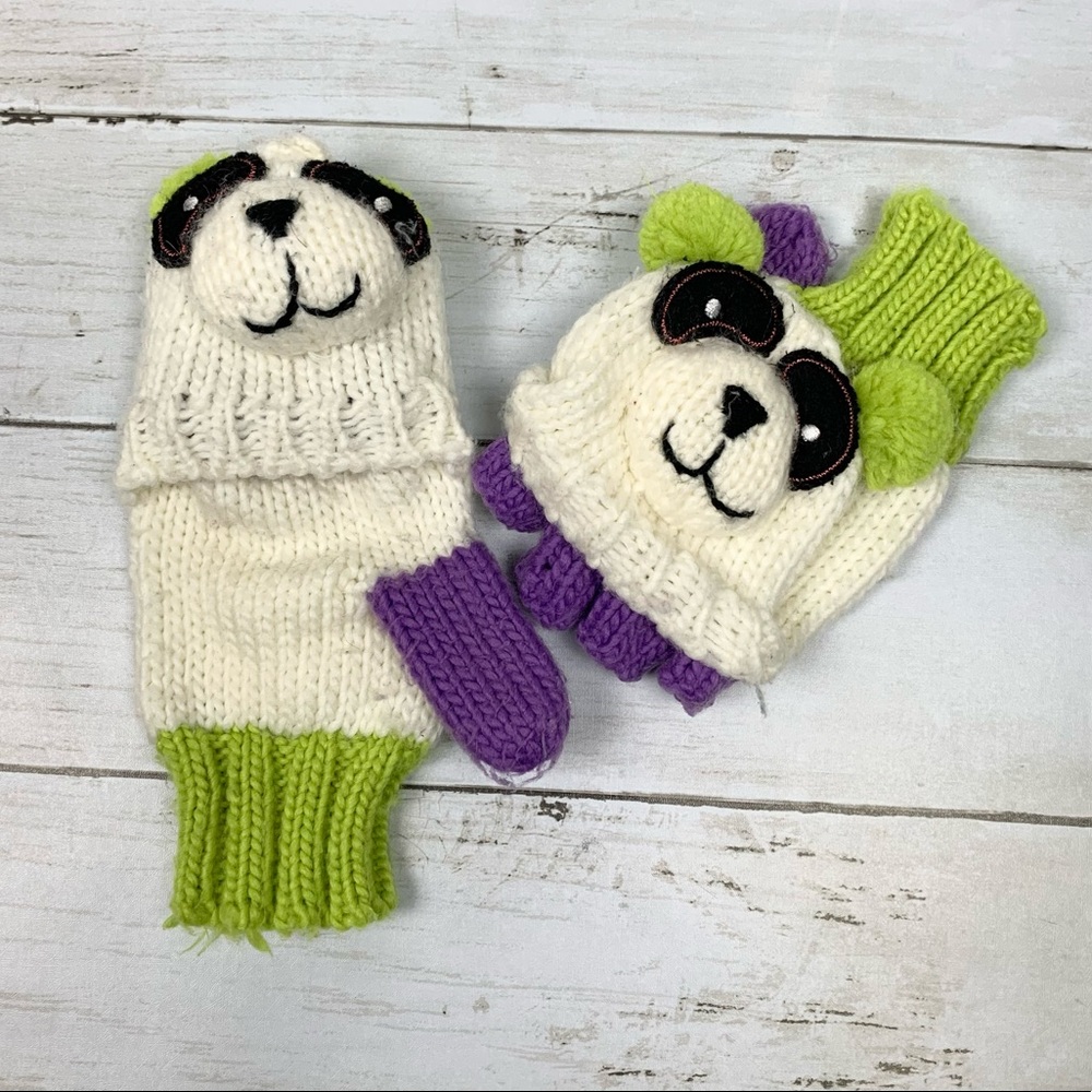 Panda Convertible Fingerless Flip Top Knit Mittens